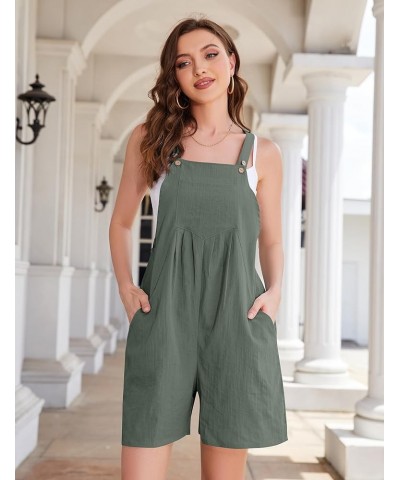 Women's Short Overalls Linen Adjustable Strap Wide Leg Jumpsuit Casual Rompers with Pockets S-XL Celadon $19.27 Overalls