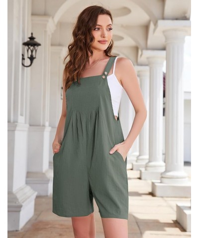 Women's Short Overalls Linen Adjustable Strap Wide Leg Jumpsuit Casual Rompers with Pockets S-XL Celadon $19.27 Overalls