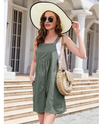 Women's Short Overalls Linen Adjustable Strap Wide Leg Jumpsuit Casual Rompers with Pockets S-XL Celadon $19.27 Overalls