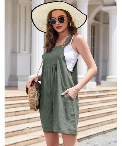 Women's Short Overalls Linen Adjustable Strap Wide Leg Jumpsuit Casual Rompers with Pockets S-XL Celadon $19.27 Overalls