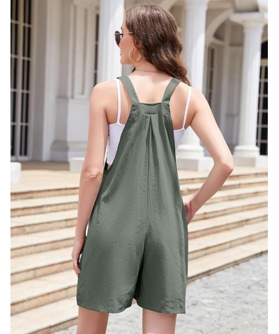 Women's Short Overalls Linen Adjustable Strap Wide Leg Jumpsuit Casual Rompers with Pockets S-XL Celadon $19.27 Overalls