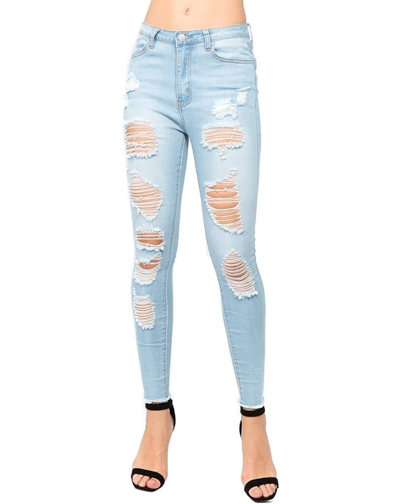 Women's High Rise Stretch Destroyed Ripped Color Skinny Pants Jeans Multi Styles Light Blue Rjh681 $17.68 Jeans