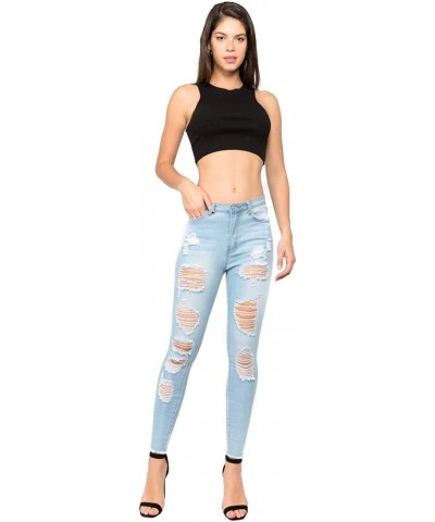 Women's High Rise Stretch Destroyed Ripped Color Skinny Pants Jeans Multi Styles Light Blue Rjh681 $17.68 Jeans