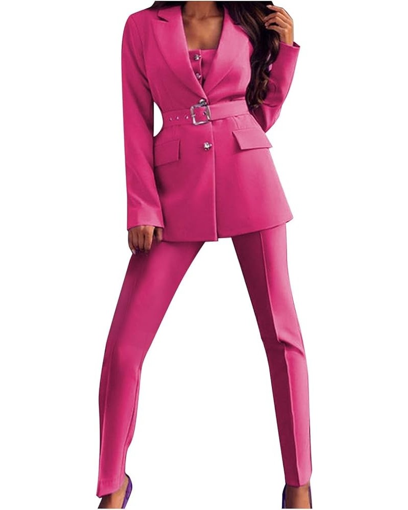 Business Casual Blazers and Pants Suit for Women 2 Piece Outfits Slim Fit Blazer Skinny Pants Office Work Sets Hot Pink $15.4...