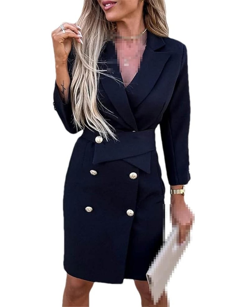 Slim Blazer Dress Office Lady Casual Button Belt Mini Dresses Women's Solid Color Party Dress Black $30.00 Dresses