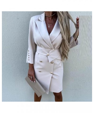 Slim Blazer Dress Office Lady Casual Button Belt Mini Dresses Women's Solid Color Party Dress Black $30.00 Dresses