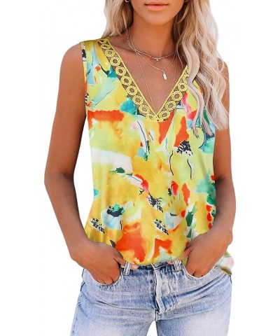 Women 2024 V Neck Lace Tank Tops Summer Floral Print Loose Fit Tops Sleeveless Shirts Casual Trendy Blouse Print 1 $10.29 Tops