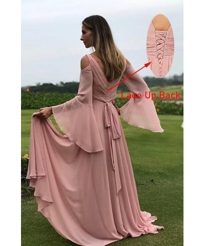 Chiffon Bridesmaid Dress Long Sleeve Off Shoulder Slit Prom Dress for Women Teal $27.30 Dresses