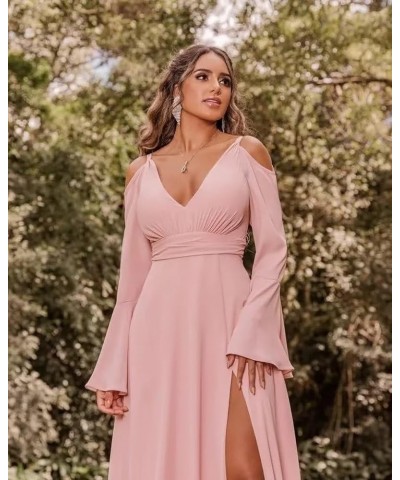 Chiffon Bridesmaid Dress Long Sleeve Off Shoulder Slit Prom Dress for Women Teal $27.30 Dresses