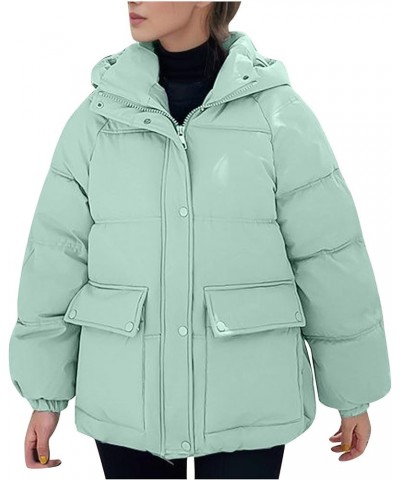 Women's Thickened Down Jacket Oversized Zipper Padded Puffer Coat trendy Lightweight Warm Hooded Winter Outerwear B-green $11...