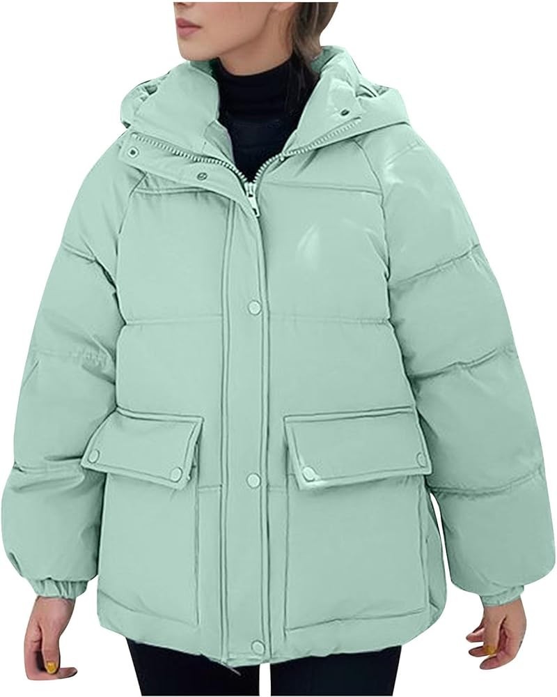 Women's Thickened Down Jacket Oversized Zipper Padded Puffer Coat trendy Lightweight Warm Hooded Winter Outerwear B-green $11...