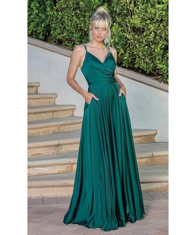 Spaghetti Straps Prom Dresses Long A Line Satin Formal Party Gown 2024 with Slit BF85 Silver $30.66 Dresses