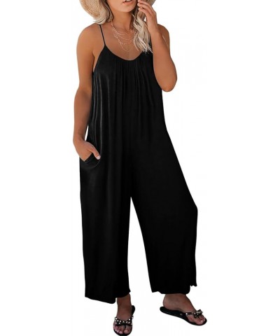 Plus Size Jumpsuit for Women Loose Casual V Neck Spaghetti Strap Stretchy Long Pants Romper with Pockets(1X-5X) Black $17.76 ...