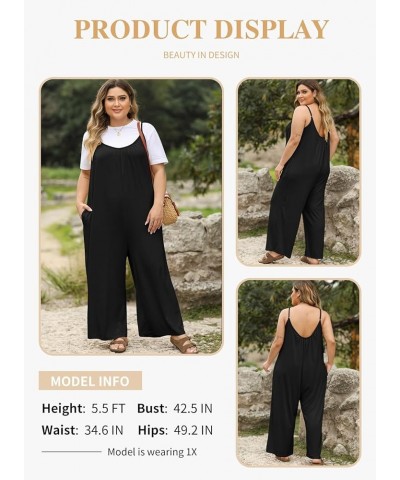 Plus Size Jumpsuit for Women Loose Casual V Neck Spaghetti Strap Stretchy Long Pants Romper with Pockets(1X-5X) Black $17.76 ...