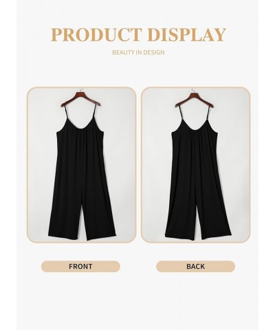 Plus Size Jumpsuit for Women Loose Casual V Neck Spaghetti Strap Stretchy Long Pants Romper with Pockets(1X-5X) Black $17.76 ...