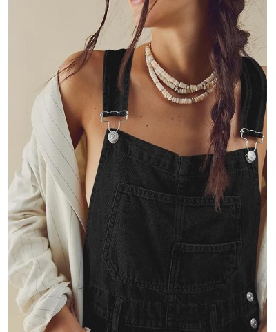 Womens Overalls Shorts Denim Bib Straps Shorts Casual Solid Color Rompers Jumpsuits With Pockets Pants Black $19.34 Overalls