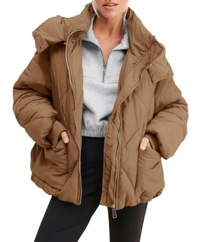 Womens Zipper Hooded Puffer Jacket Long Sleeve Winter Warm Down Coats with Pockets Brown $37.25 Jackets