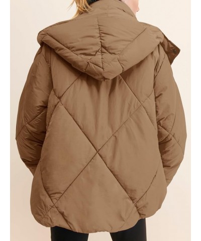 Womens Zipper Hooded Puffer Jacket Long Sleeve Winter Warm Down Coats with Pockets Brown $37.25 Jackets