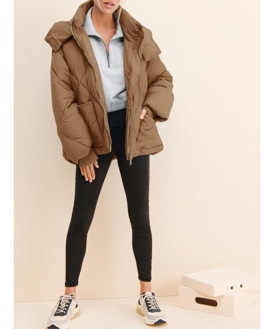 Womens Zipper Hooded Puffer Jacket Long Sleeve Winter Warm Down Coats with Pockets Brown $37.25 Jackets