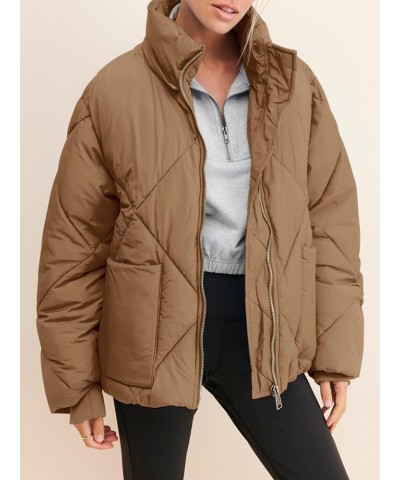 Womens Zipper Hooded Puffer Jacket Long Sleeve Winter Warm Down Coats with Pockets Brown $37.25 Jackets