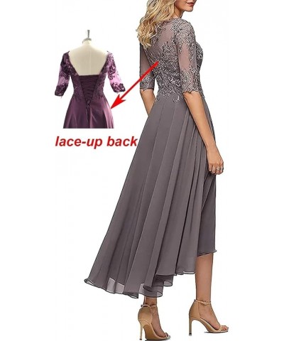 Tea Length Mother of The Bride Dresses for Wedding Lace Appliques High Low Formal Gown with Sleeves Red $37.60 Dresses