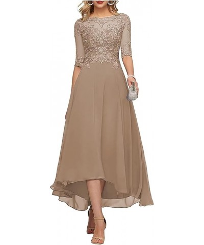 Tea Length Mother of The Bride Dresses for Wedding Lace Appliques High Low Formal Gown with Sleeves Red $37.60 Dresses