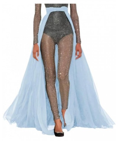 Women Long Detachable Overlay 5 Layers Bridal Train Over Wrap Tulle Skirt Baby Blue $22.87 Skirts