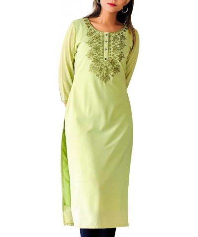 Georgette Chiffon Plain Button Down Embroidered Kurti for Women Tunic Top Kurta Lyril Green $10.66 Tops