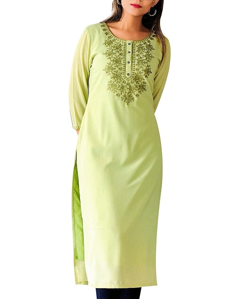 Georgette Chiffon Plain Button Down Embroidered Kurti for Women Tunic Top Kurta Lyril Green $10.66 Tops