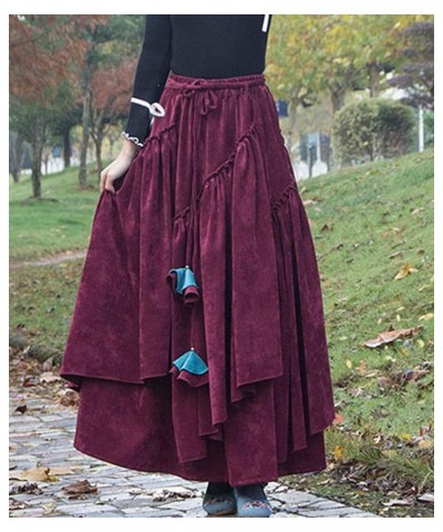 Women's Thicken Corduroy Long Maxi Skirt Vintage Winter Warm Skirt Burgundy $22.05 Skirts