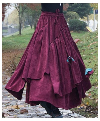 Women's Thicken Corduroy Long Maxi Skirt Vintage Winter Warm Skirt Burgundy $22.05 Skirts