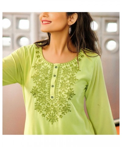 Georgette Chiffon Plain Button Down Embroidered Kurti for Women Tunic Top Kurta Lyril Green $10.66 Tops