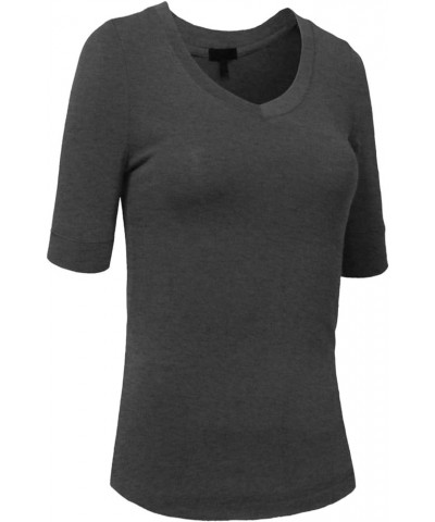 Womens Lightweight Comfy Elbow Sleeve V Neck T Shirt S-3XL Charcoal $9.56 T-Shirts