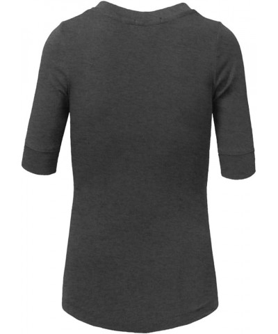 Womens Lightweight Comfy Elbow Sleeve V Neck T Shirt S-3XL Charcoal $9.56 T-Shirts