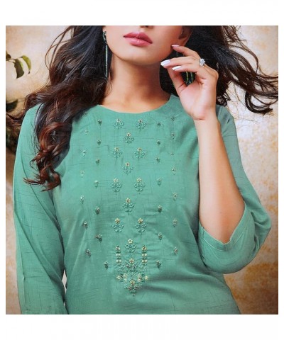 Georgette Chiffon Plain Button Down Embroidered Kurti for Women Tunic Top Kurta Lyril Green $10.66 Tops