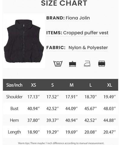 Women's Cropped Puffer Vest Winter Zip Up Stand Collar Lightweight Puffy Vest Padded Coat Outerwear Black $23.19 Vests