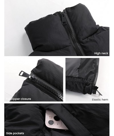 Women's Cropped Puffer Vest Winter Zip Up Stand Collar Lightweight Puffy Vest Padded Coat Outerwear Black $23.19 Vests