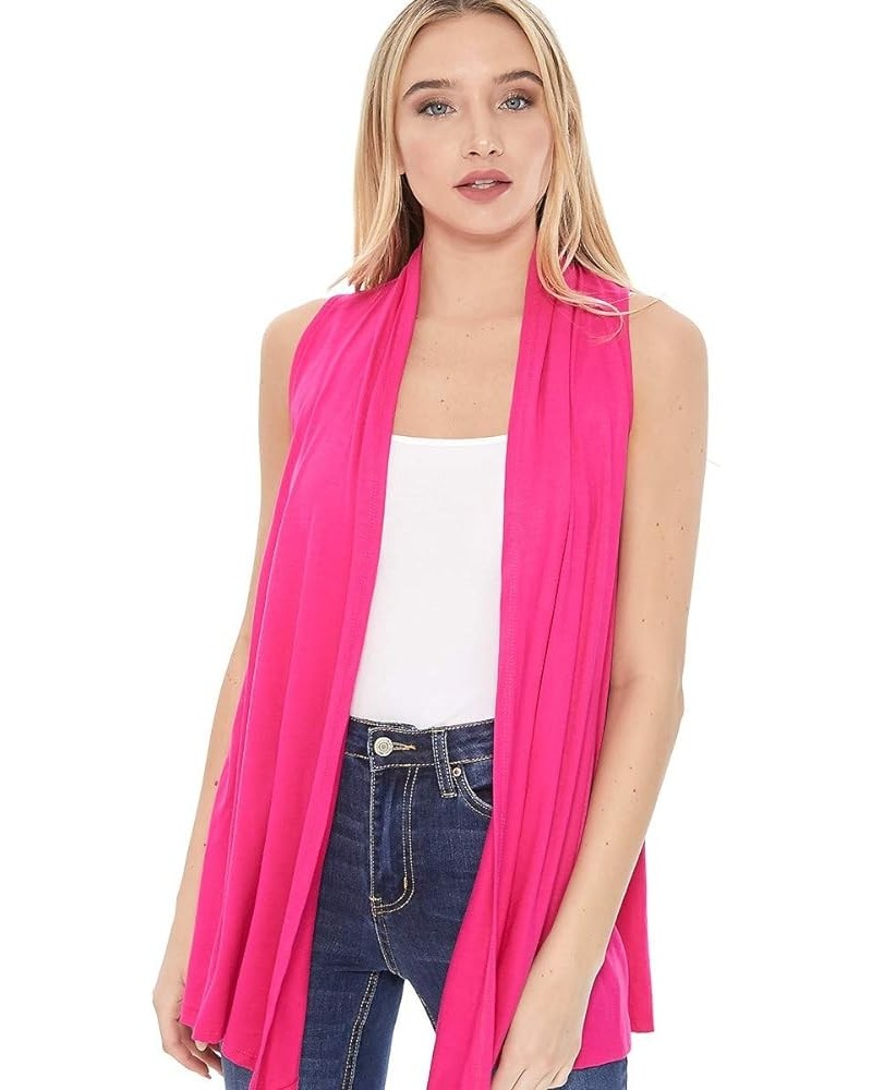 Women's Casual Solid Comfy Sleeveless Draped Open Front Vest Cardigan/Made in USA Hcd00470 Fuchsia $9.98 Sweaters