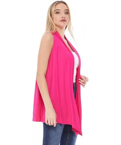 Women's Casual Solid Comfy Sleeveless Draped Open Front Vest Cardigan/Made in USA Hcd00470 Fuchsia $9.98 Sweaters