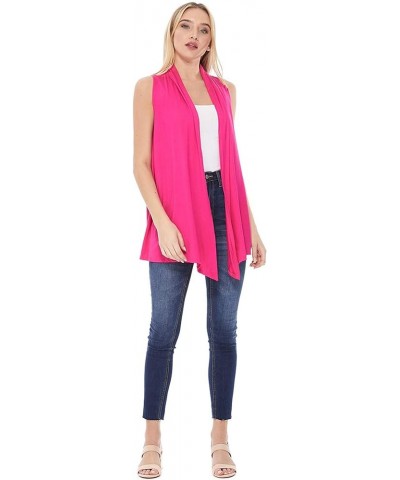 Women's Casual Solid Comfy Sleeveless Draped Open Front Vest Cardigan/Made in USA Hcd00470 Fuchsia $9.98 Sweaters