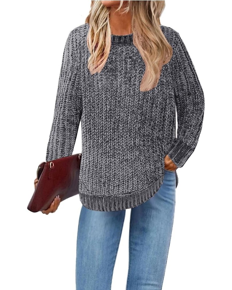 Chenille Sweaters for Women Crew Neck Pullover Jumper Long Sleeve Jumper Tops S-XXL Grey-new $18.23 Sweaters