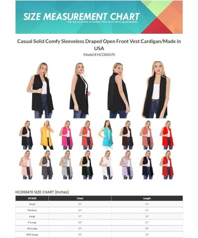 Women's Casual Solid Comfy Sleeveless Draped Open Front Vest Cardigan/Made in USA Hcd00470 Fuchsia $9.98 Sweaters