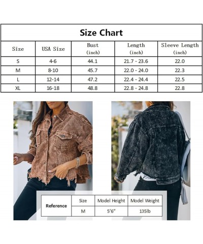 Womens Cropped Corduroy Jacket Casual Button Down Shacket Coat Fringe with Frayed Hem Blue $20.25 Jackets