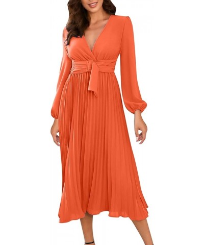 Women Dresses for Party Sexy 2023 Casual Long Lantern Sleeve Wrap V Neck Flowy Ruffle Pleated Midi Dress with Belt A $19.59 S...