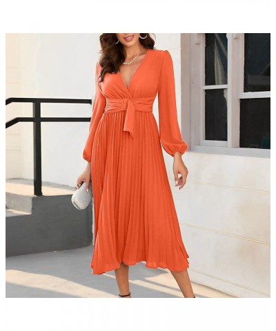 Women Dresses for Party Sexy 2023 Casual Long Lantern Sleeve Wrap V Neck Flowy Ruffle Pleated Midi Dress with Belt A $19.59 S...