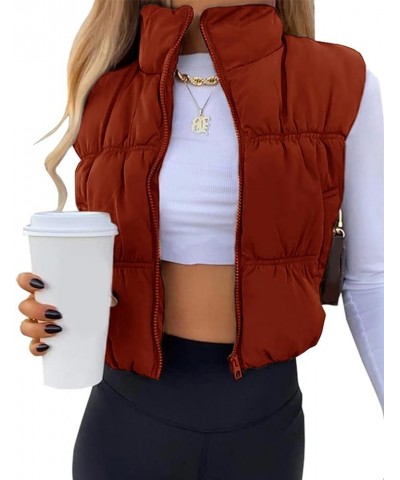 Womens Cropped Puffer Vest Zip Up Winter Stand Collar Lightweight Sleeveless Padded Gilet Waistcoat with Pocket Red $16.20 Vests