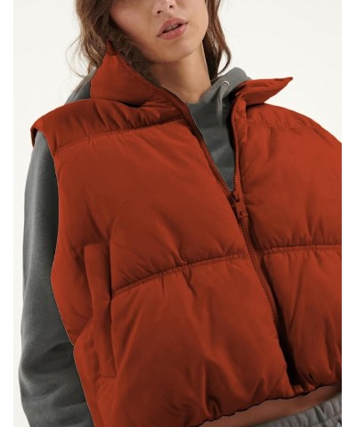 Womens Cropped Puffer Vest Zip Up Winter Stand Collar Lightweight Sleeveless Padded Gilet Waistcoat with Pocket Red $16.20 Vests