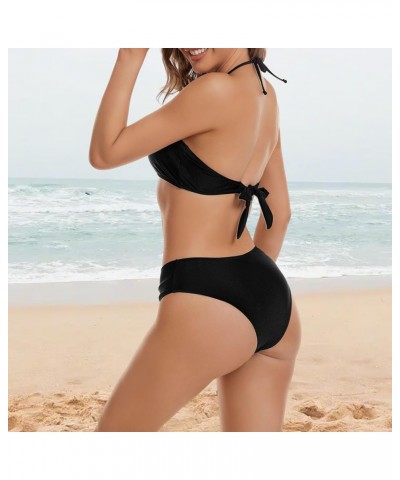 Women's Bikini Swimsuits Cheeky V Cut Bikini Bottom Women's 2 Piece Bandeau Tie Halter Bikini Set Black $11.39 Swimsuits