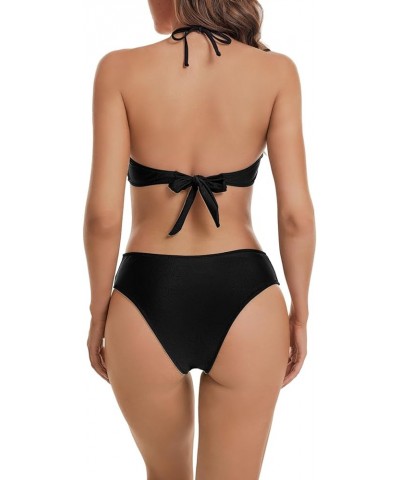 Women's Bikini Swimsuits Cheeky V Cut Bikini Bottom Women's 2 Piece Bandeau Tie Halter Bikini Set Black $11.39 Swimsuits