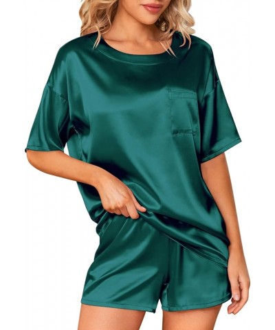 Silk Pajamas Set Women Satin Sleepwear 2 Piece PJs Casual Top and Shorts Set Dark Green $9.94 Sleep & Lounge